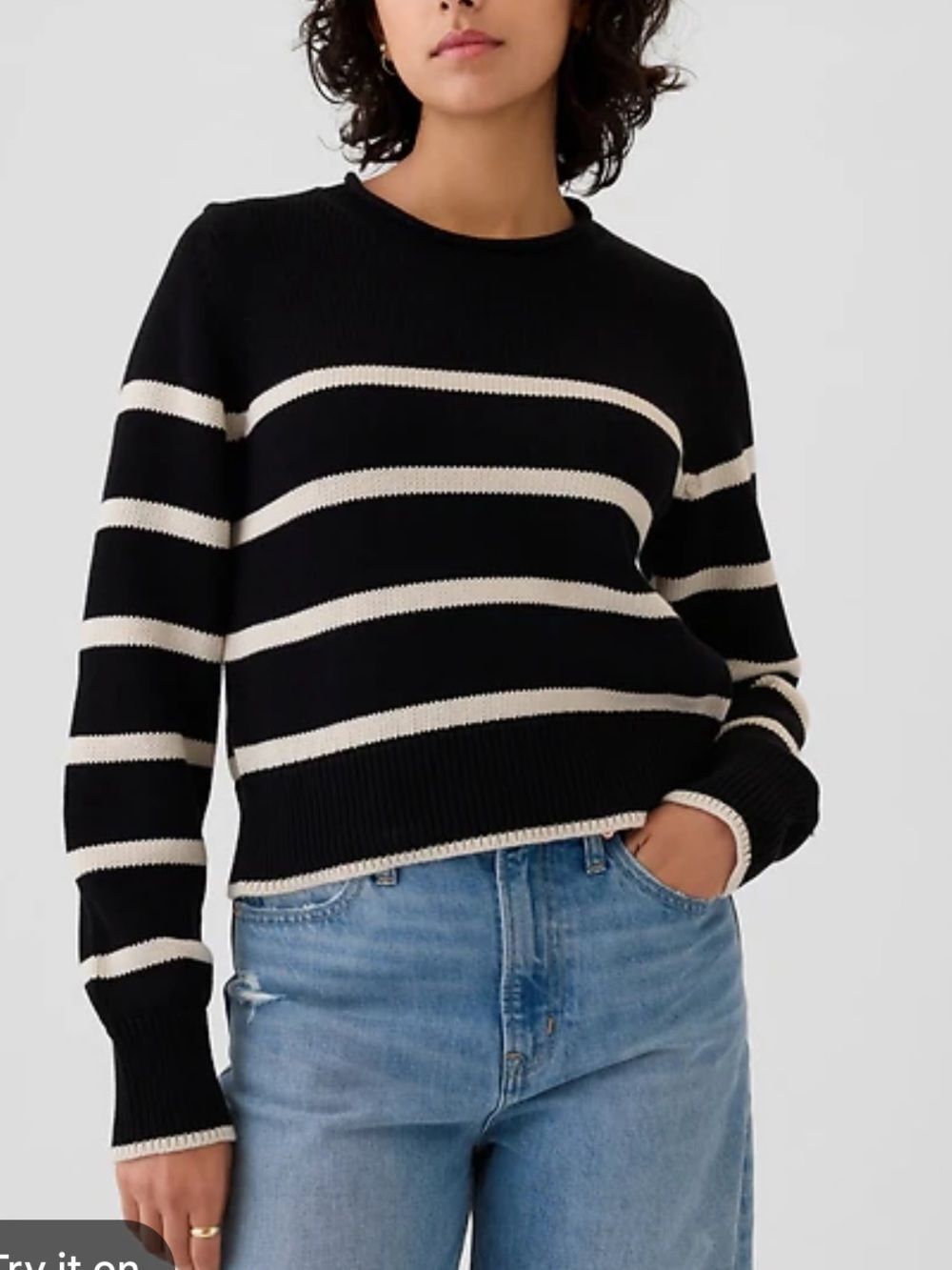 GAP WOMENS SHRUNKEN ROLL NECK SWEATER BLACK CREAM STRIPES SMALL